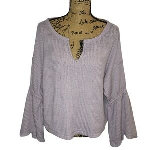 We The Free Waffle Knit Thermal Belle Sleeve Lilac Cropped Top Size Small